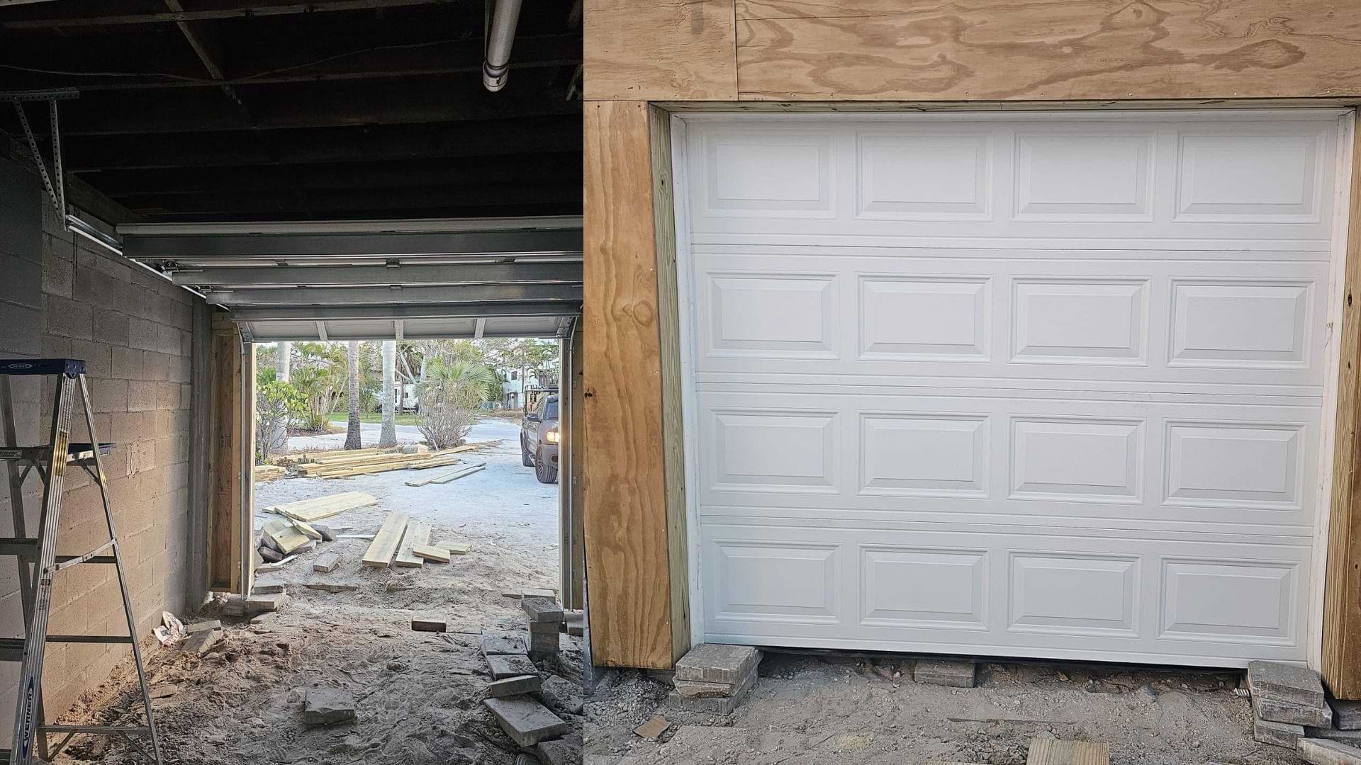 Garage Door Off Track Repair in Vineyards, FL Garage Door Off Track Repair in Vineyards, FL - technician putting a garage door back on its track in Vineyards