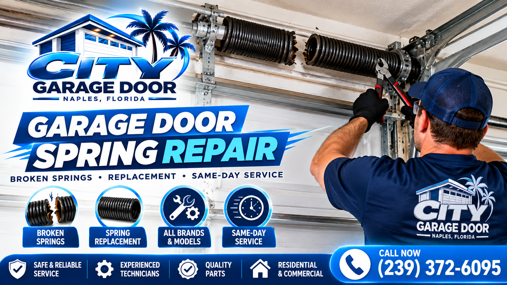 Broken Spring Replacement in Golden Gate Estates, FL Broken Spring Replacement in Golden Gate Estates, FL - technician fitting a new torsion spring in Golden Gate Estates