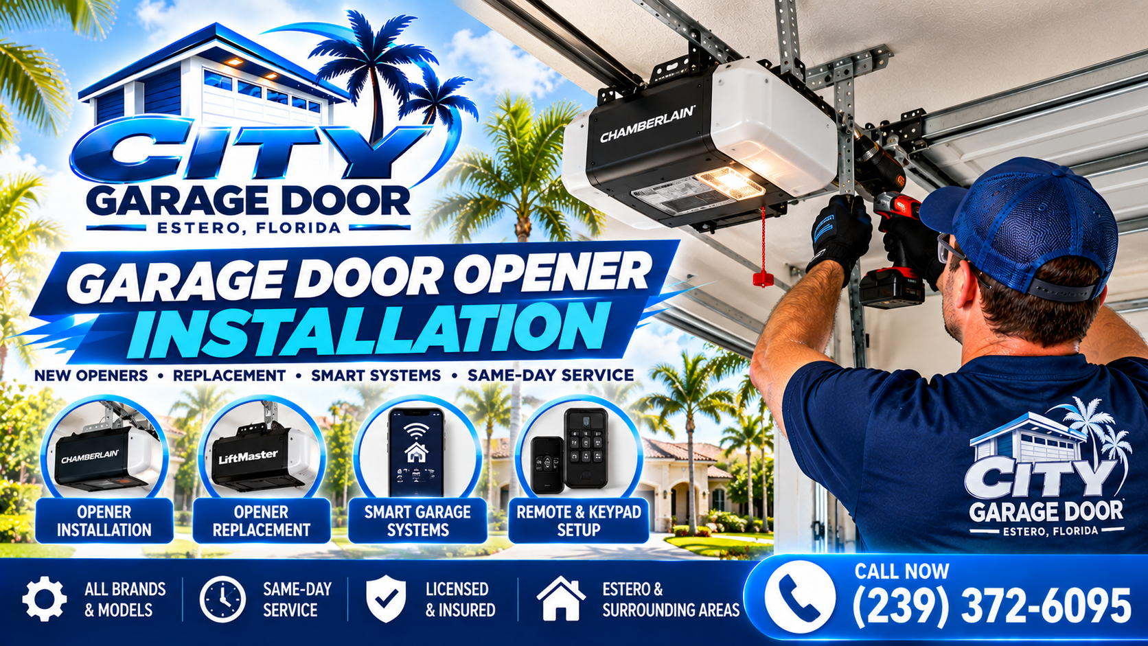 Garage Door Opener Repair in North Naples, FL Garage Door Opener Repair in North Naples, FL - technician servicing a garage door opener in North Naples