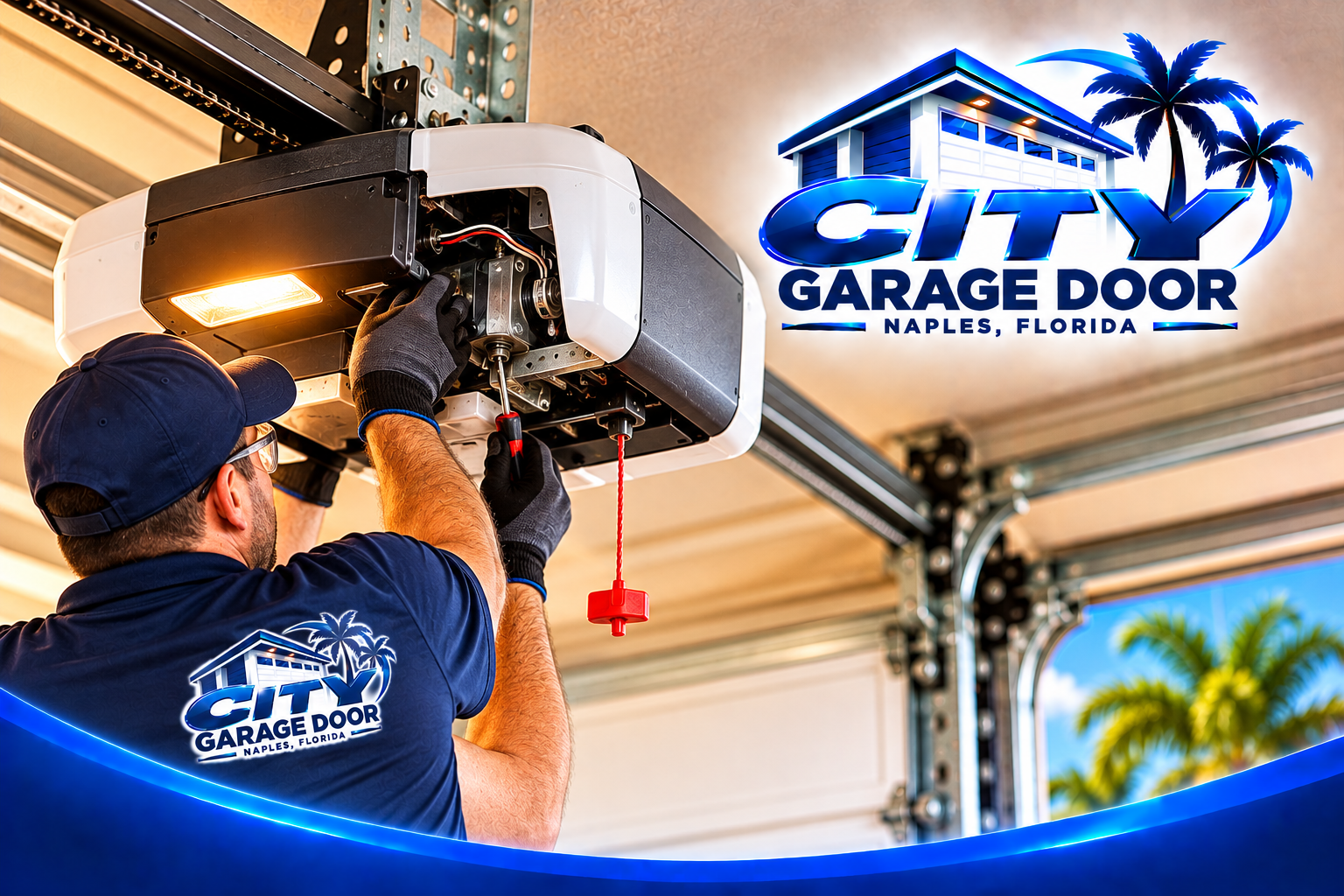 Garage Door Opener Repair in Marco Island, FL Garage Door Opener Repair in Marco Island, FL - technician servicing a garage door opener in Marco Island