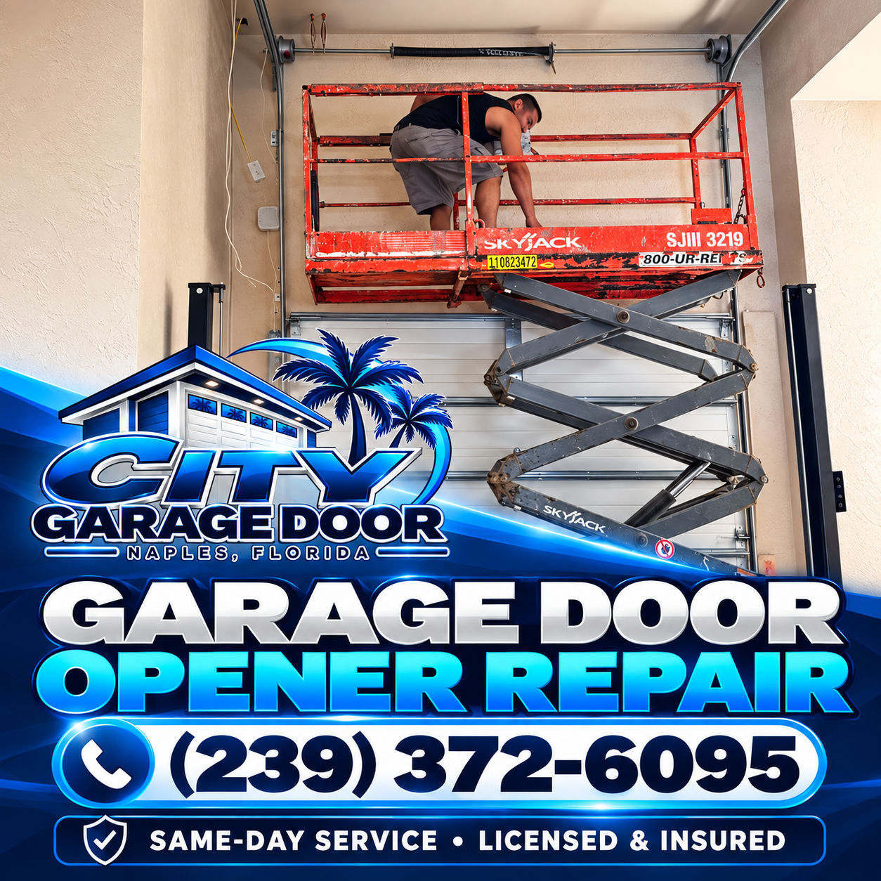 Garage Door Opener Repair in Naples Park, FL Garage Door Opener Repair in Naples Park, FL - technician servicing a garage door opener in Naples Park