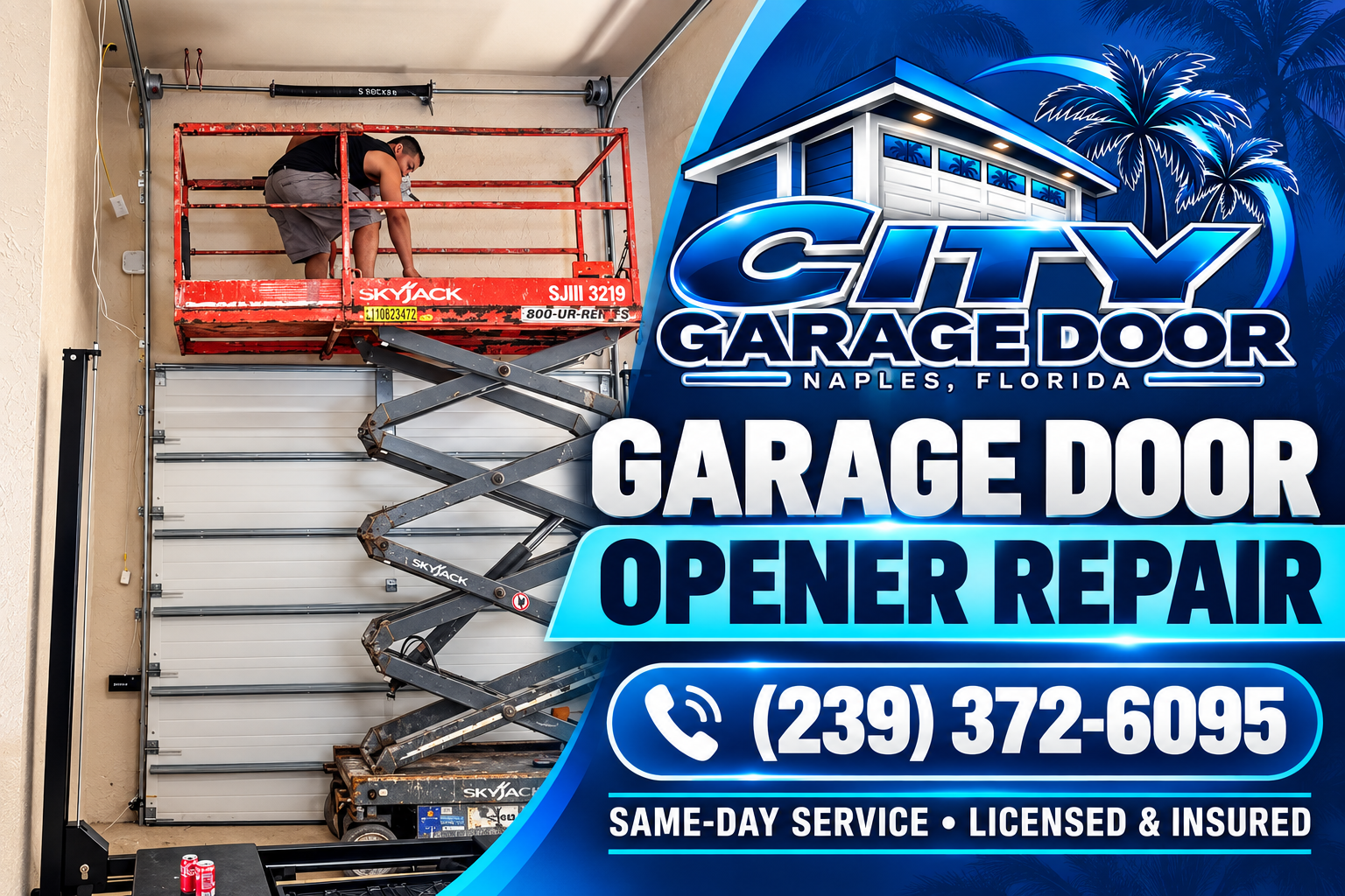 Garage Door Opener Repair in Bonita Beach, FL - technician servicing a garage door opener in Bonita Beach